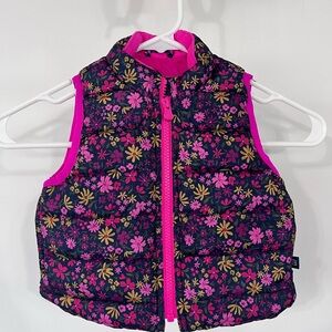 GAP Floral Puffer Vest in Navy with Pink & Gold Flowers